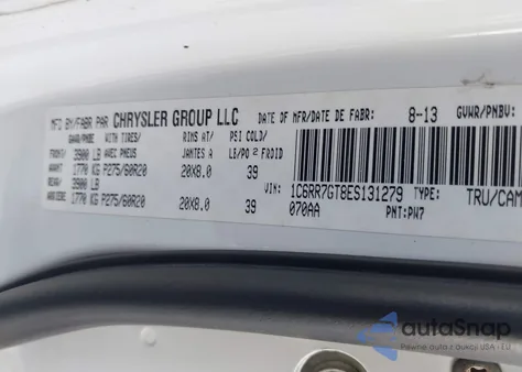 2014 Ram 1500 Slt из США, поврежденный, VIN 1C6RR7GT8ES131279